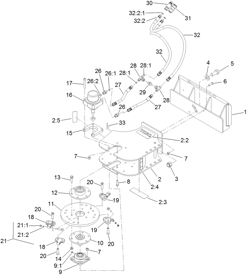 Grinder Frame, Head And Hydraulic Motor Assembly Diagram and Parts List for 22429 404320000 - 999999999 Toro Lawn Tractor Accessories