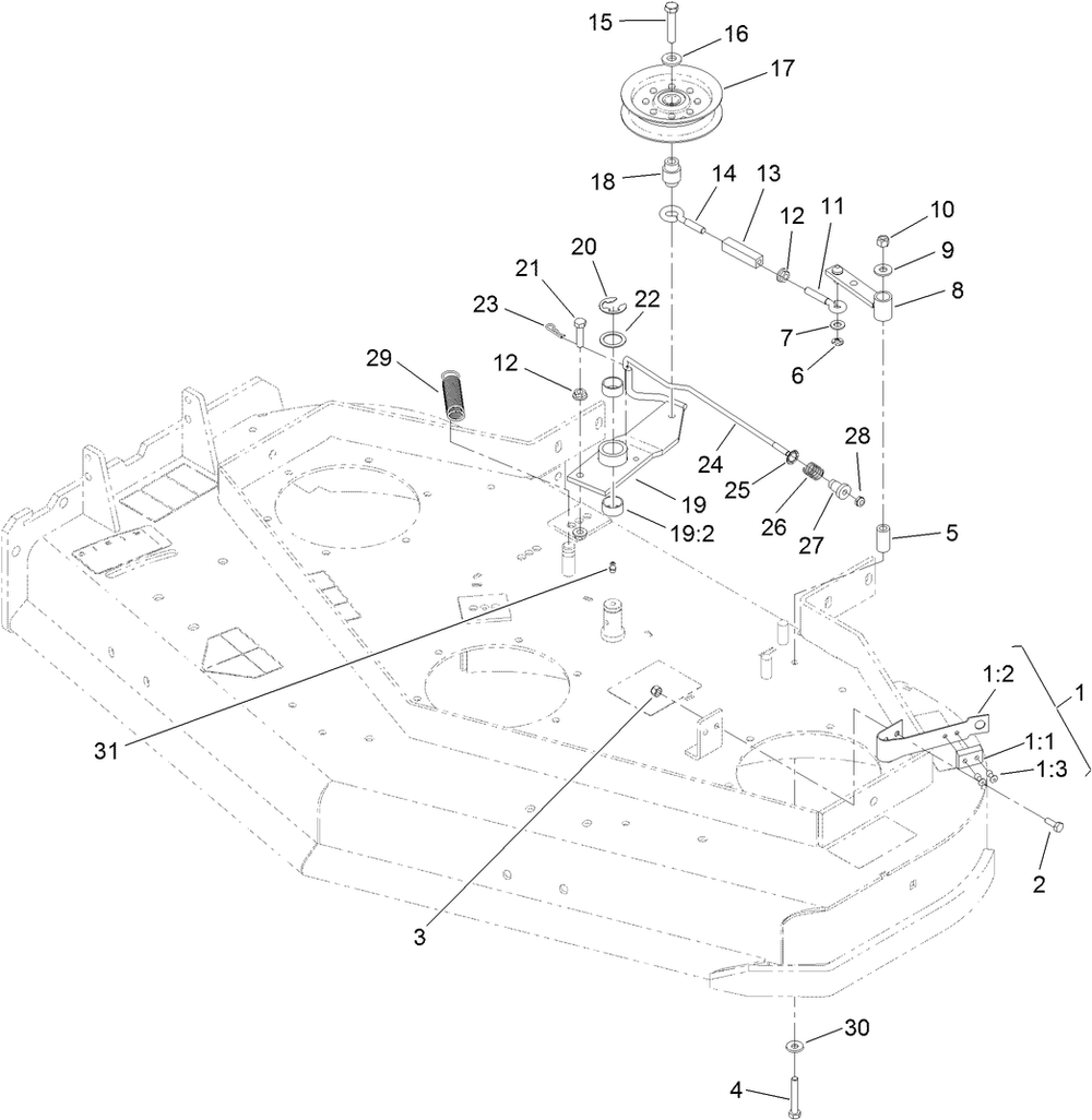 Idler Assembly Diagram and Parts List for 39638 400000000-404324999 Toro Lawn Mower