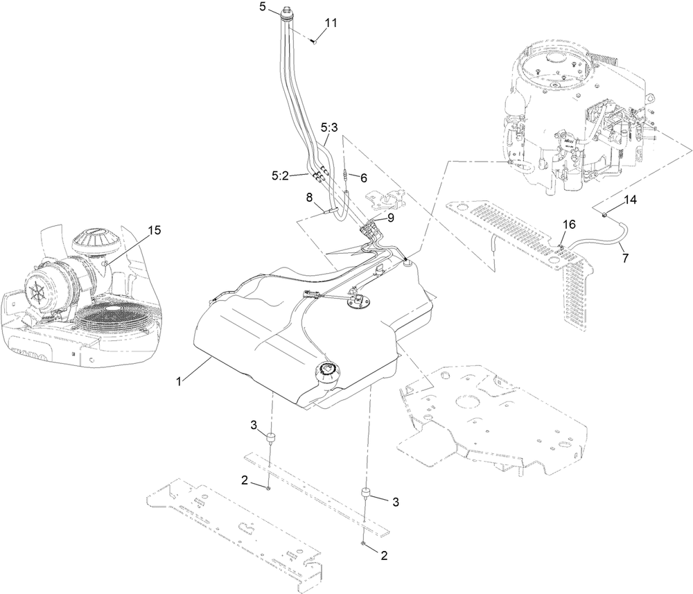 Fuel Assembly Diagram and Parts List for 72942TE 414000000 - 999999999 Toro Lawn Tractor