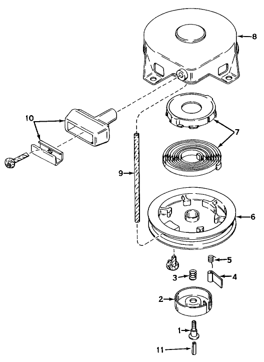 Model 590420 Rewind Starter Assembly (Recoil) Diagram and Parts List for 57111 1000001 - 1999999 Toro Lawn Tractor