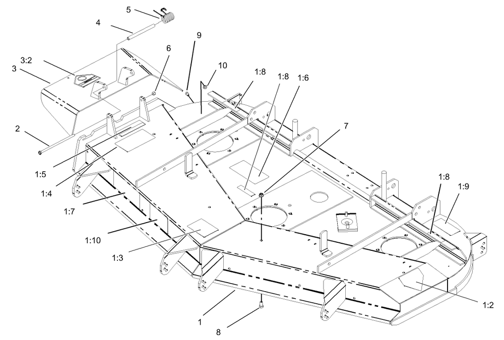 Deck Assembly Diagram and Parts List for 74231 (230006001-230999999)(2003) Toro Lawn Mower