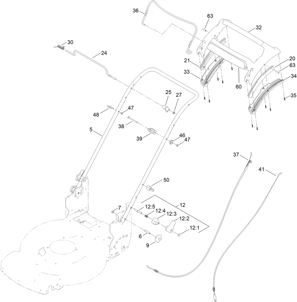 Handle Assembly Diagram and Parts List for 21773 411000000 - 412999999 Toro Lawn Mower