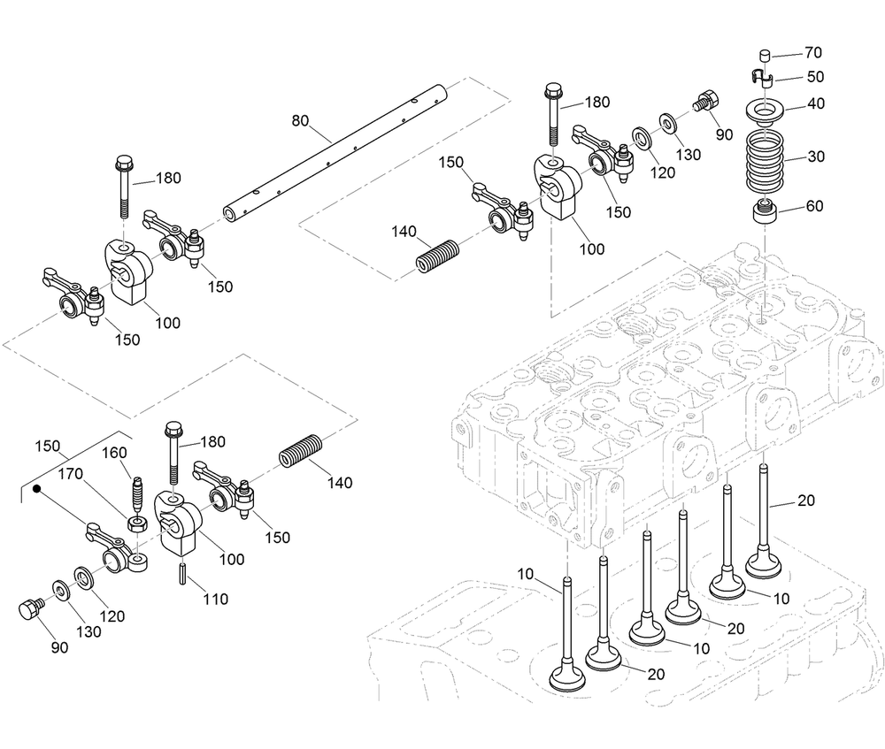 Valve And Rocker Arm Assembly Diagram and Parts List for 22328 408963400 - 409588175 Toro Lawn Tractor Accessories