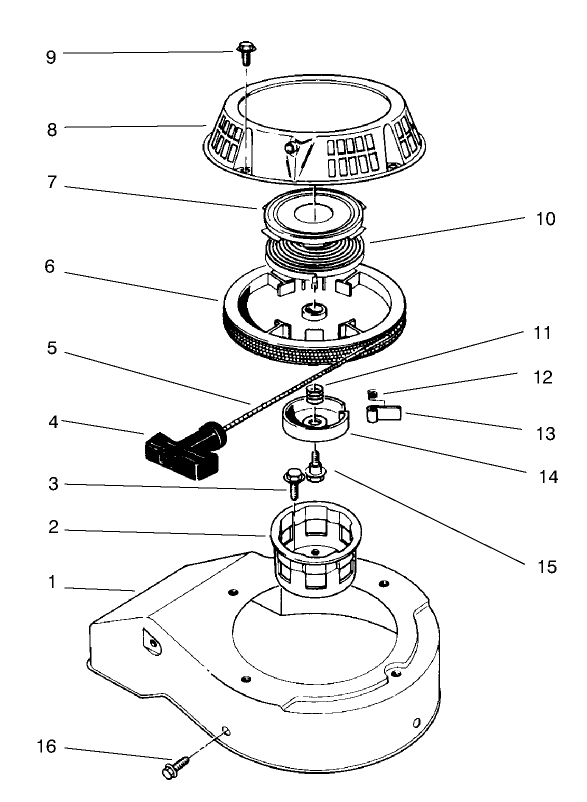Recoil Assembly (Model 47pt6-3) Diagram and Parts List for 22701 790000001 - 799999999 Toro Lawn Mower