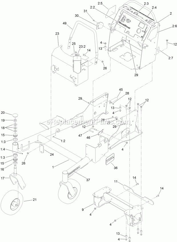 Frame Assembly Diagram and Parts List for 79575 315000001-315999999 Toro Lawn Mower