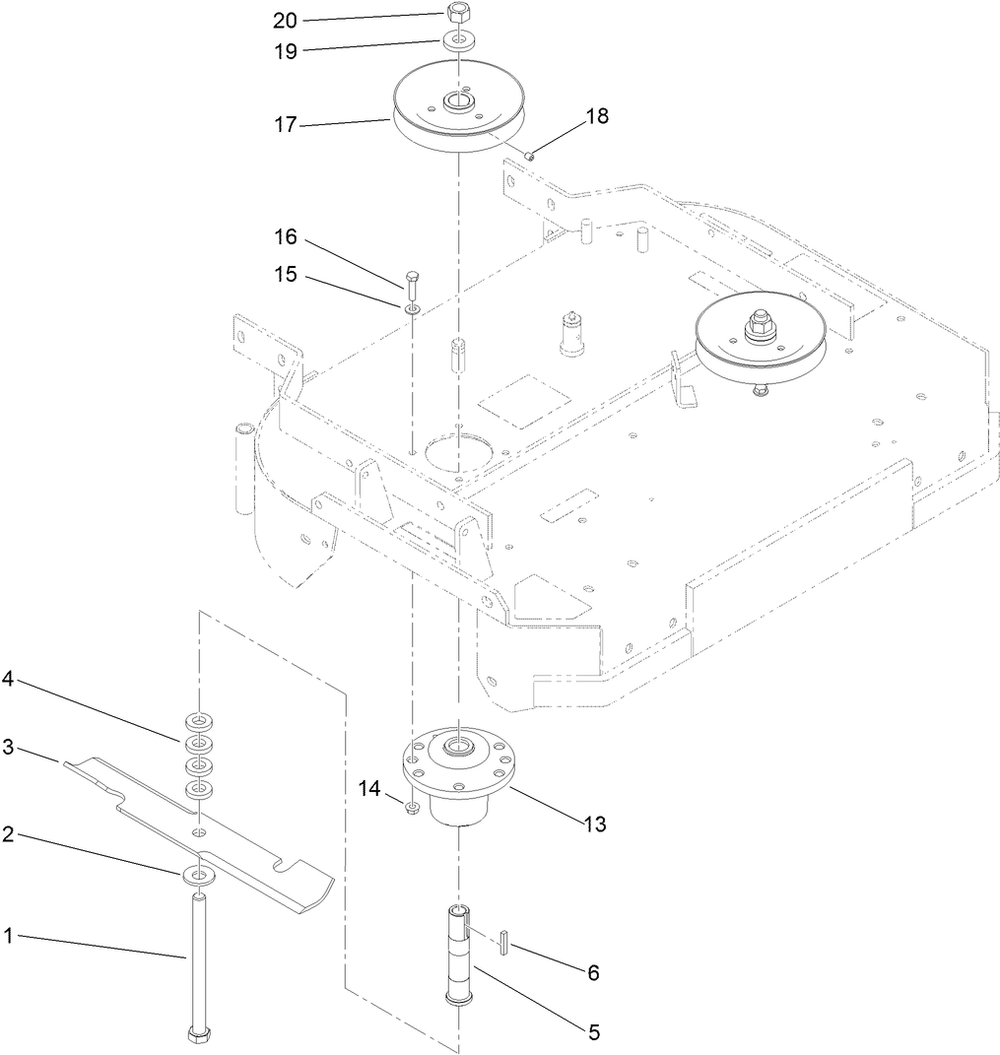 Spindle And Blade Assembly Diagram and Parts List for 30672 405670000-410299999 Toro Lawn Mower