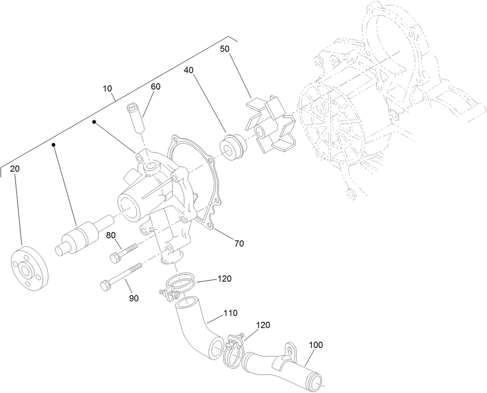 Water Pump Assembly Diagram and Parts List for 22328 408963400 - 409588175 Toro Lawn Tractor Accessories