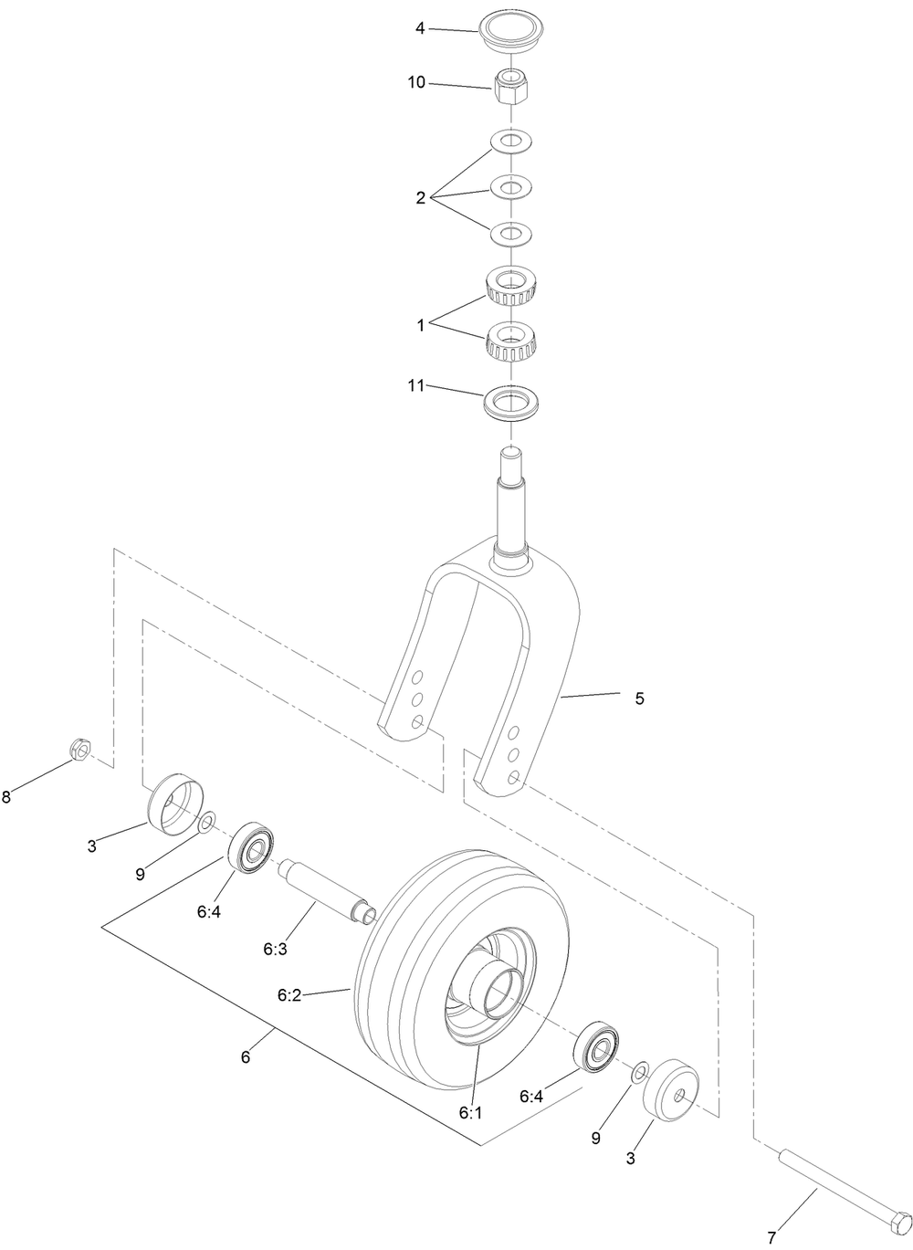 Rear Caster Wheel Assembly Diagram and Parts List for 74096 403247447-999999999 Toro Lawn Tractor
