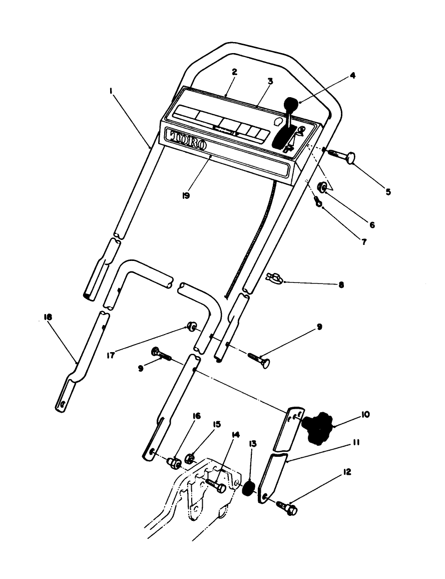 Handle Assembly Diagram and Parts List for 20745C 8000001 - 8999999 Toro Lawn Mower