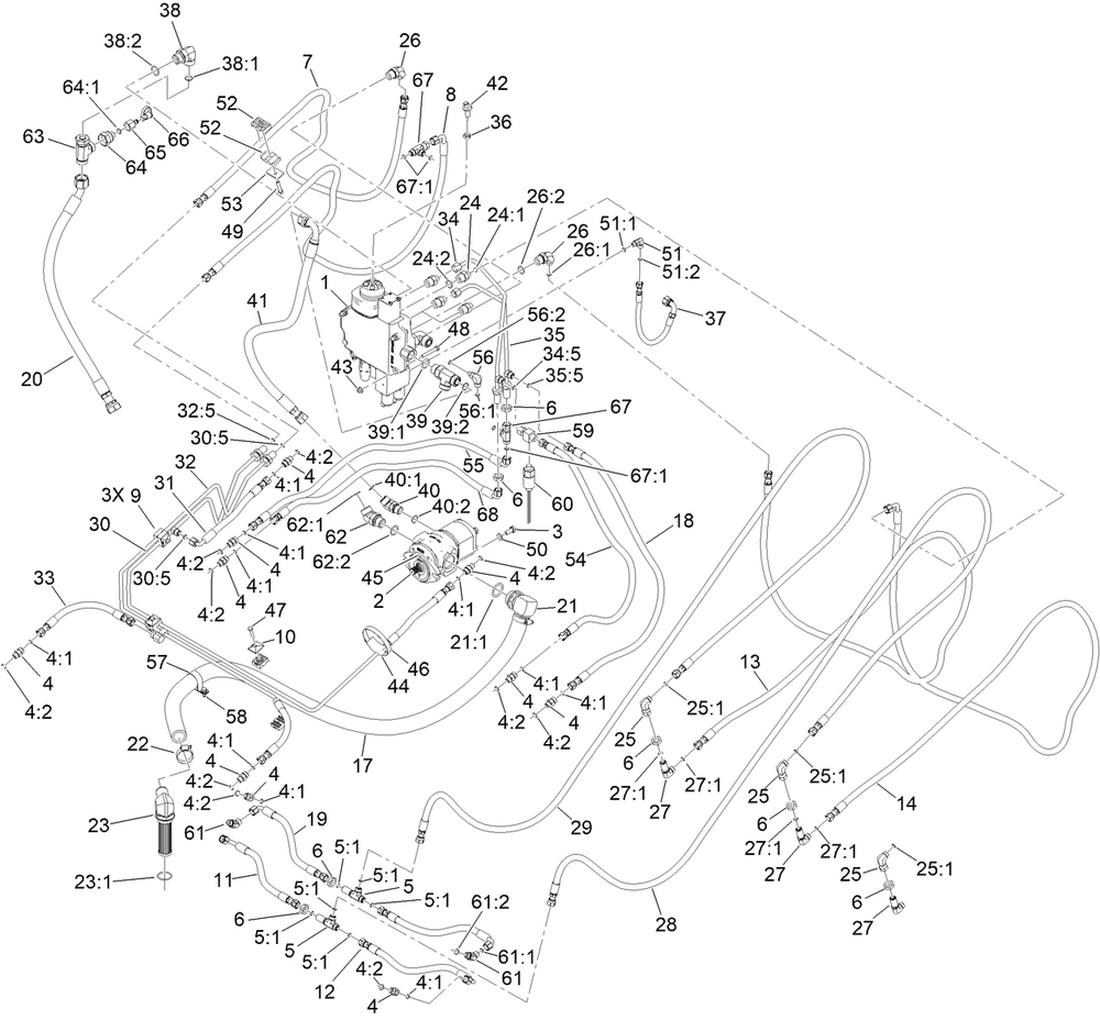 Lift Valve And Pump Assembly Diagram and Parts List for 22530 414400000 - 999999999 Toro Lawn Tractor Accessories