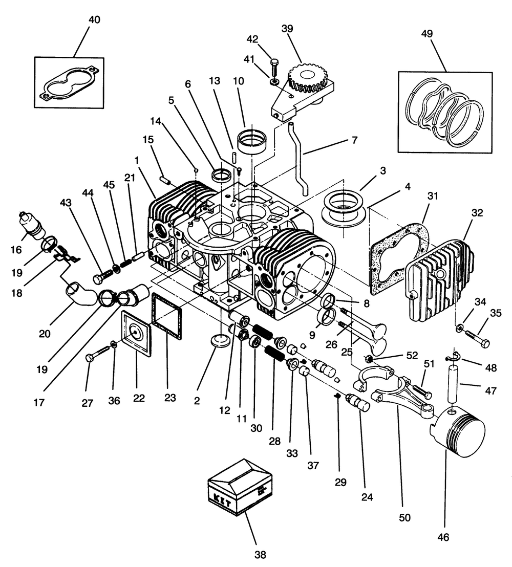 Engine Cylinder Block Assembly Diagram and Parts List for Y1-20OE03 2000001 - 2999999 Toro Lawn Tractor