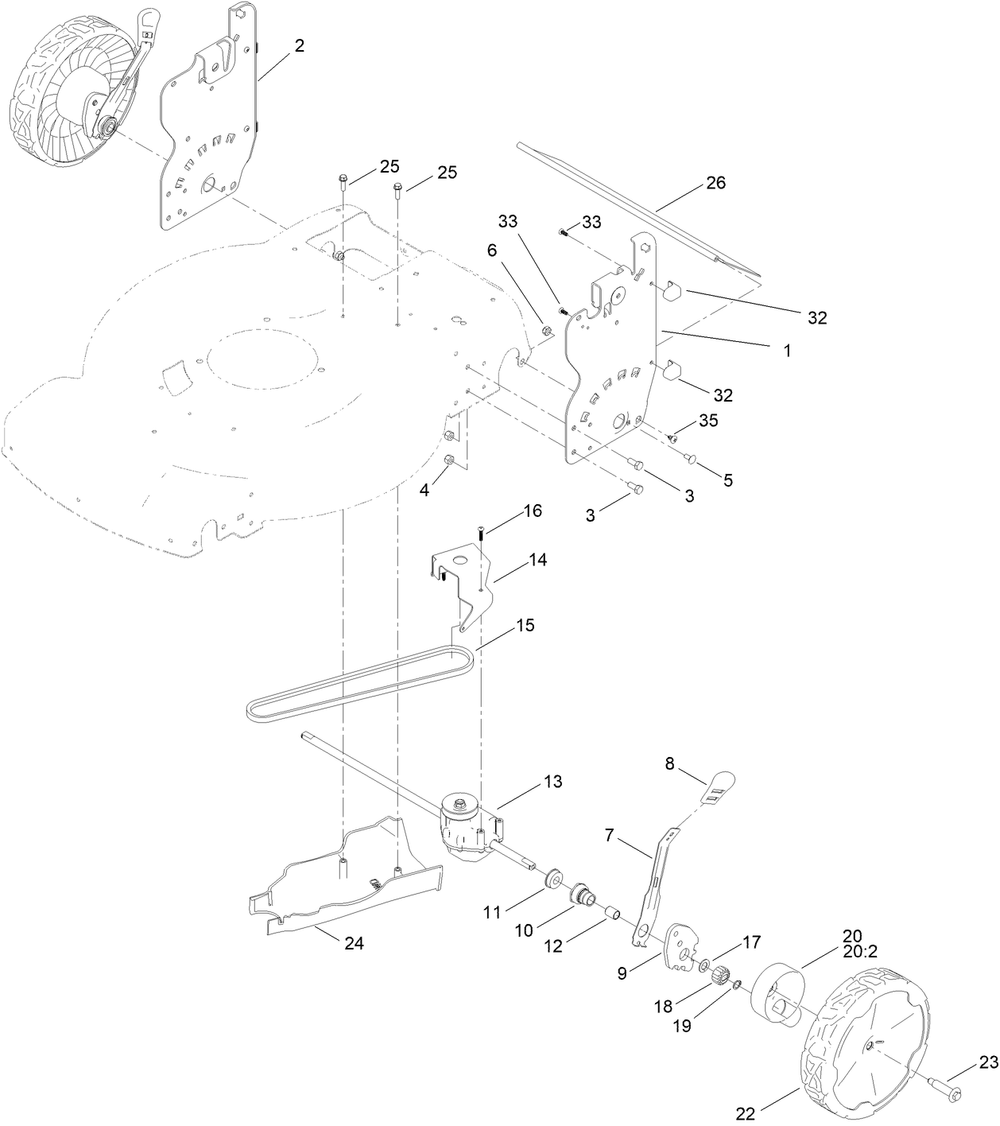 Rear Wheel And Height-Of-Cut Assembly Diagram and Parts List for 21466T 411873608 - 999999999 Toro Lawn Mower