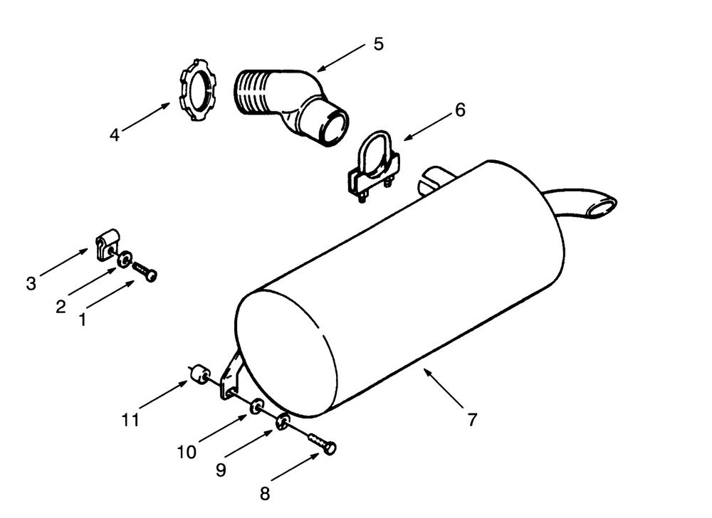 Muffler Diagram and Parts List for 73320 3900001 - 3999999 Toro Lawn Tractor