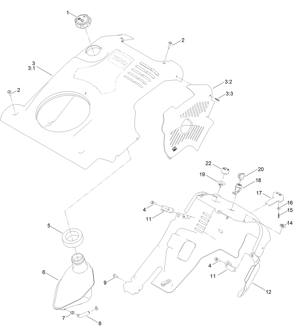 Shroud Assembly Diagram and Parts List for 38568 407000000 - 999999999 Toro Snow Blower