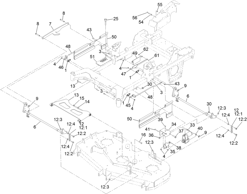 Deck Lift Assembly Diagram and Parts List for 74056TE 409854760-409854775 Toro Lawn Tractor