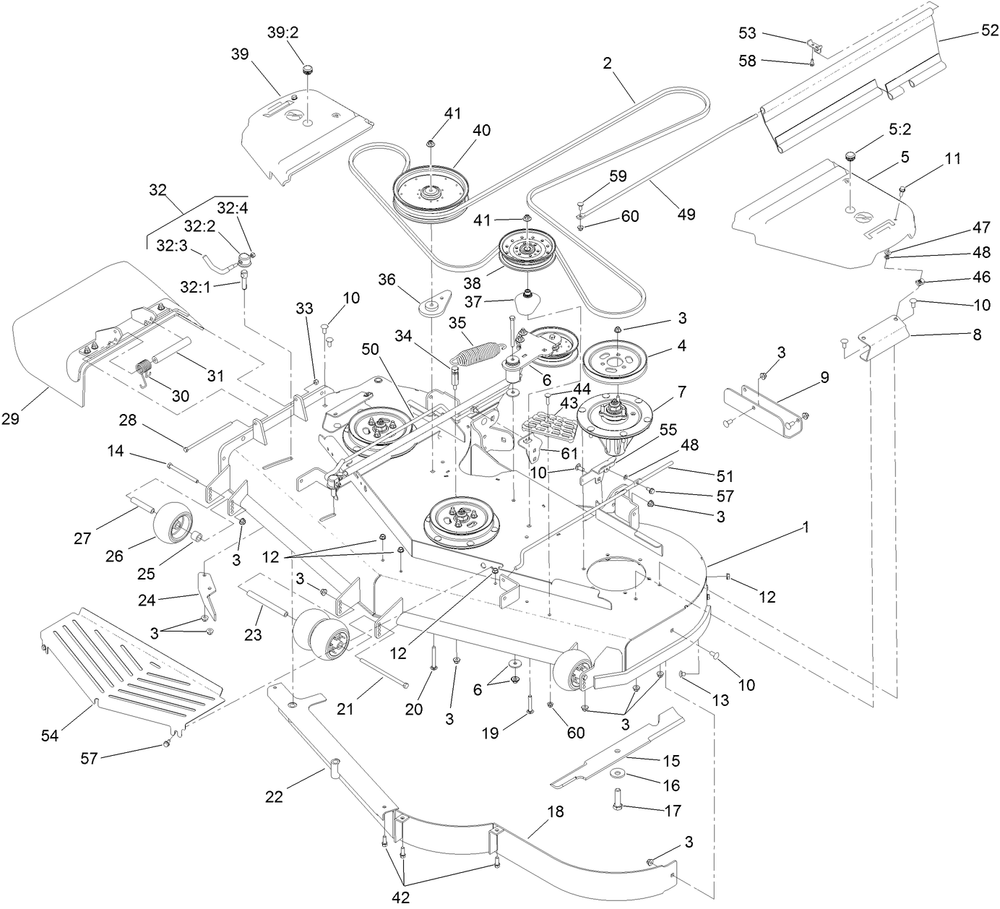 Deck Assembly Diagram and Parts List for 74925TE 403138045-404319999 Toro Lawn Mower