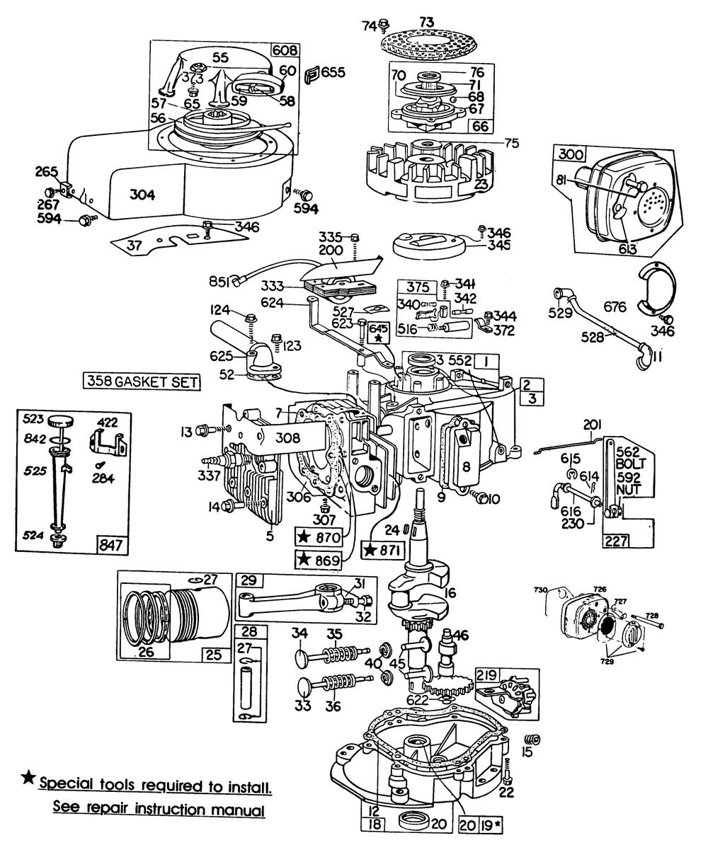 Engine Briggs & Stratton Model 130902-0543-01 Diagram and Parts List for 23158 2000001 - 2999999 Toro Lawn Mower