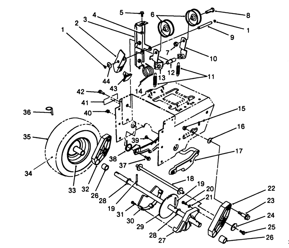 Traction Drive Assembly Diagram and Parts List for 38500 8000001 - 8999999 Toro Snow Blower