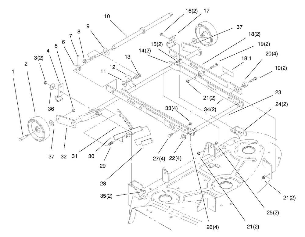 Deck Suspension Assembly Diagram and Parts List for 78358 8900001 - 8999999 Toro Lawn Mower