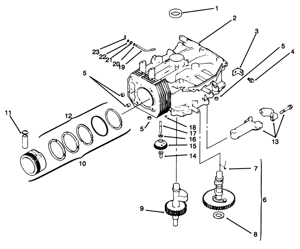 Crankcase Diagram and Parts List for 72064 6900001 - 6999999 Toro Lawn Tractor