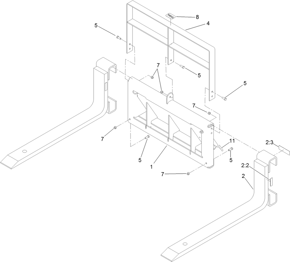 Adjustable Fork Assembly Diagram and Parts List for 22341 404797000 - 999999999 Toro Lawn Tractor Accessories