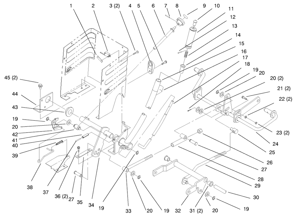Lift Lever And Height Of Cut Diagram and Parts List for 72064 7900001 - 7999999 Toro Lawn Tractor