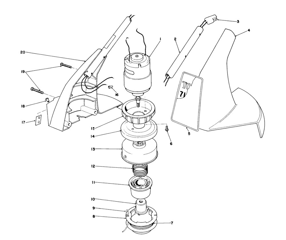 Motor Housing Assembly Diagram and Parts List for 51555 9000001 - 9999999 Toro Trimmer