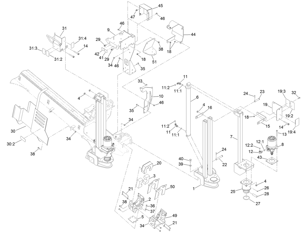 Thrust Frame Assembly Diagram and Parts List for 23803 400000000 - 999999999 Toro Lawn Tractor Accessories