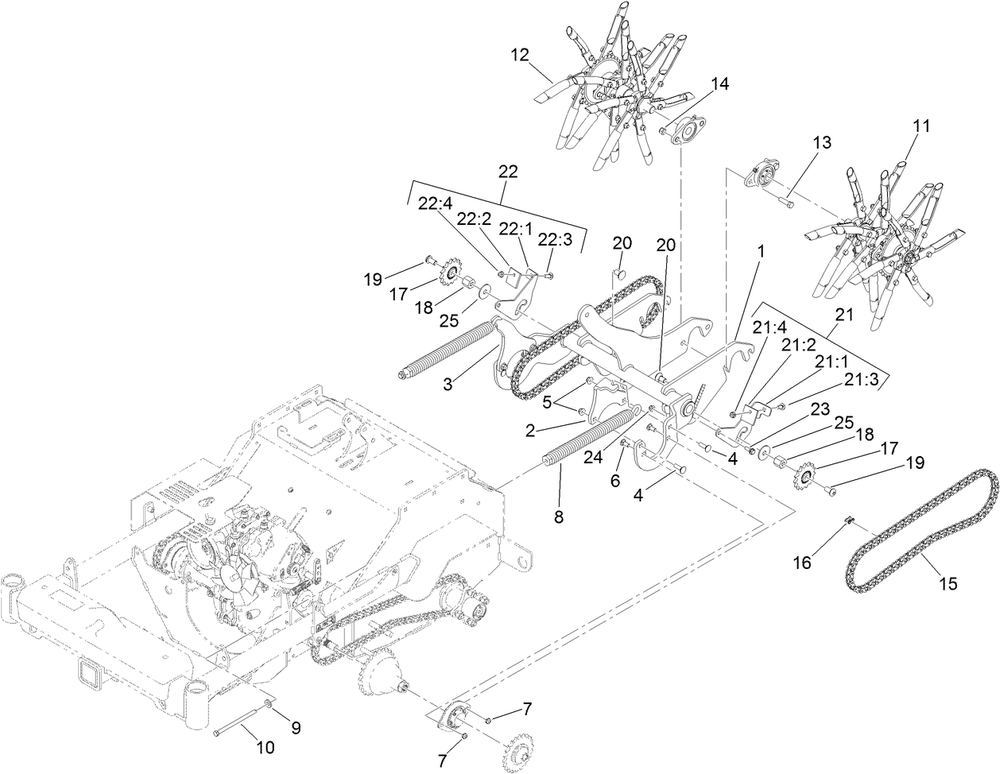 Tine Assembly Diagram and Parts List for 29516 413000000 - 999999999 Toro Aerator