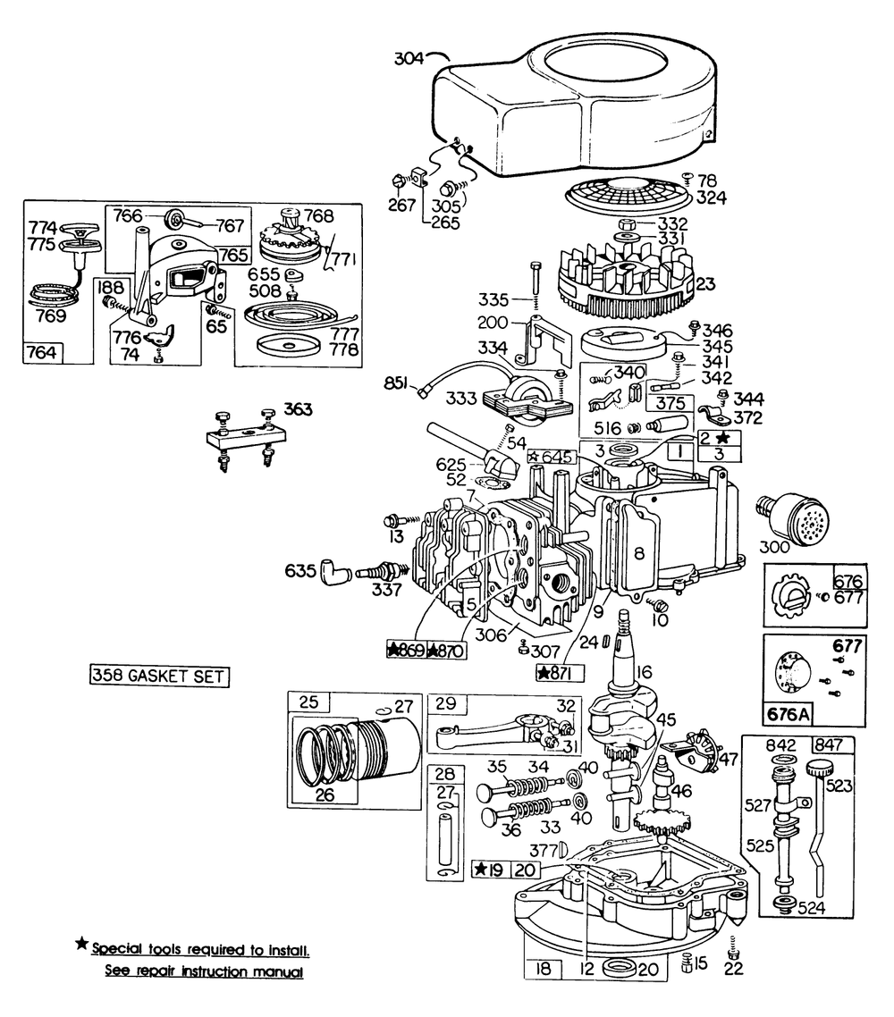 Engine Briggs & Stratton Model 110908-0492-01 Diagram and Parts List for 23450 0000001 - 0999999 Toro Lawn Mower