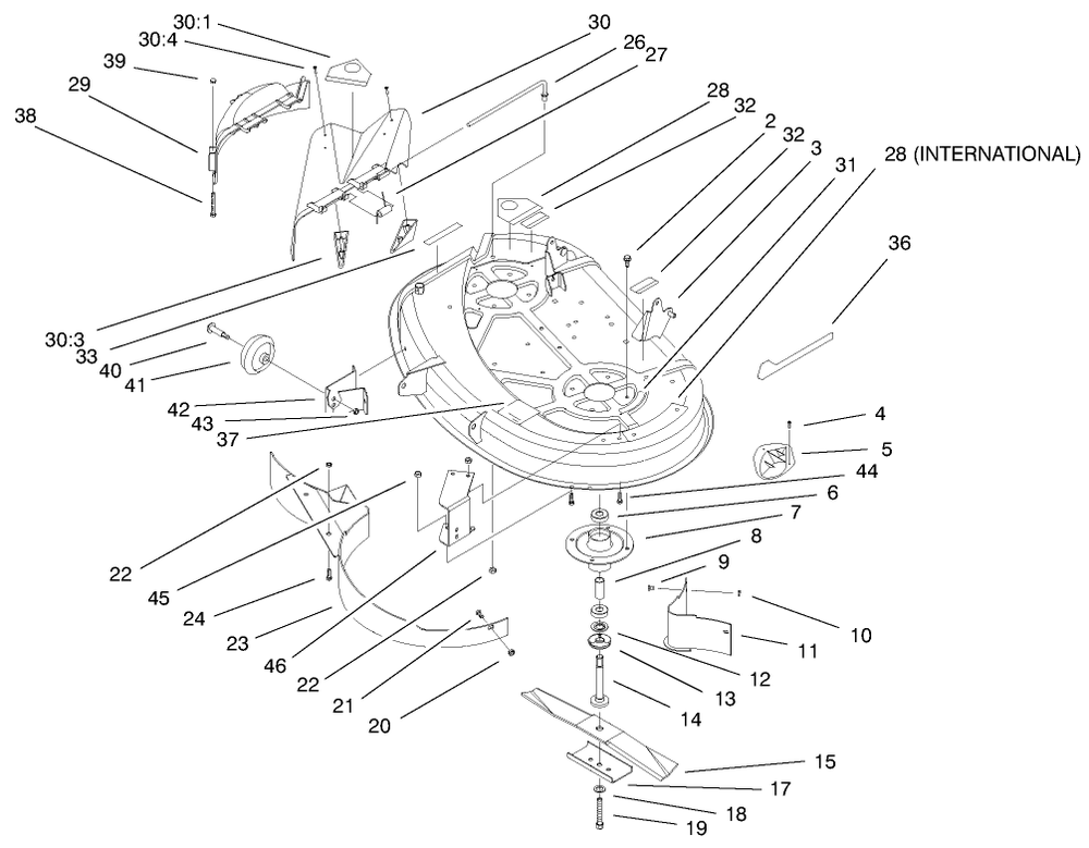 38" Deck Assembly Diagram and Parts List for 71240 9900001 - 9999999 Toro Lawn Tractor