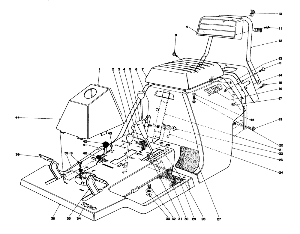 Body And Seat Assembly Diagram and Parts List for 56033 5000001 - 5999999 Toro Lawn Tractor