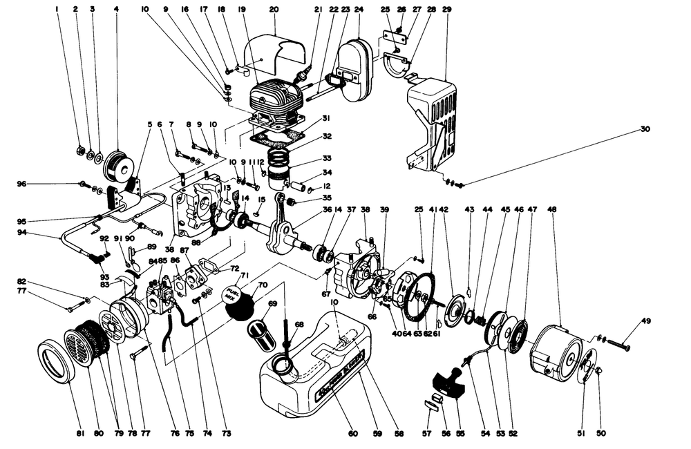 Engine Assembly Diagram and Parts List for 30940 1000001 - 1999999 Toro Leaf Blower / Vacuum