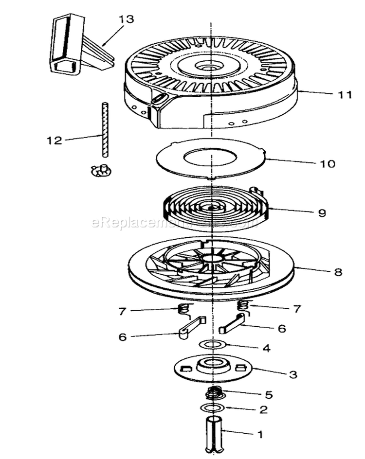 Rewind Starter No. 590621 Diagram and Parts List for 26551 9000001-9999999 - 1989 Toro Lawn Mower