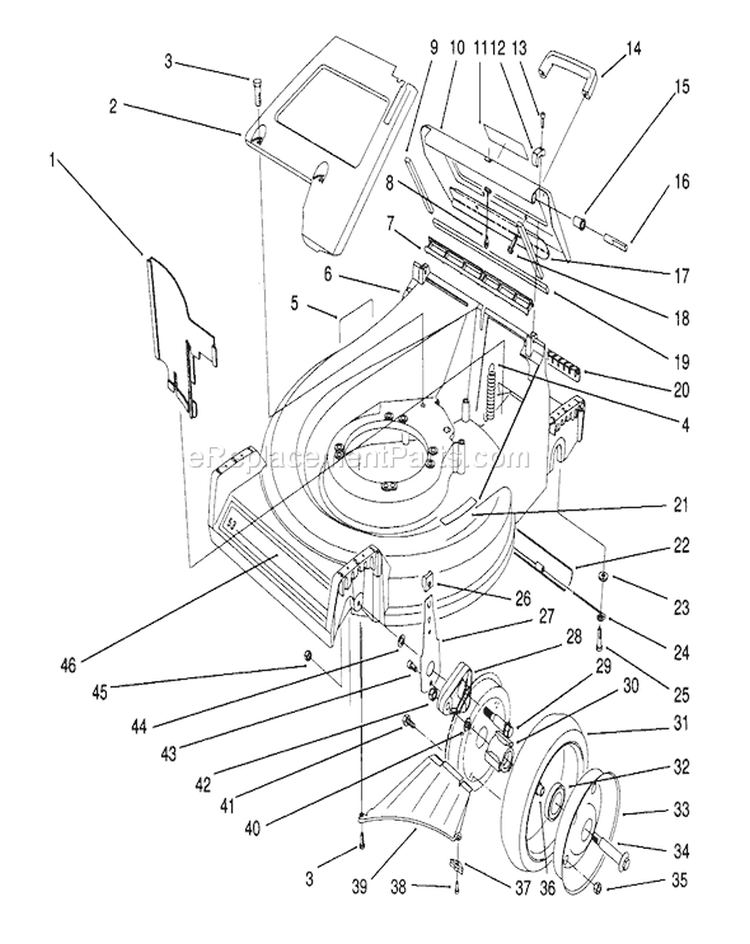 Housing Assembly Diagram and Parts List for 26620BF 1000001-1999999 - 1991 Toro Lawn Mower