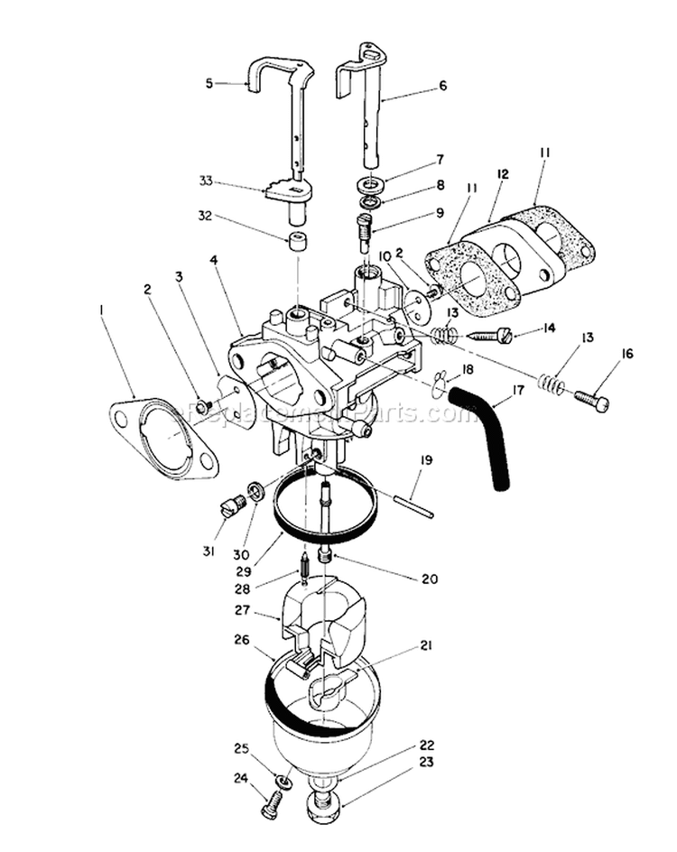 Carburetor Assembly Diagram and Parts List for 26620BF 1000001-1999999 - 1991 Toro Lawn Mower
