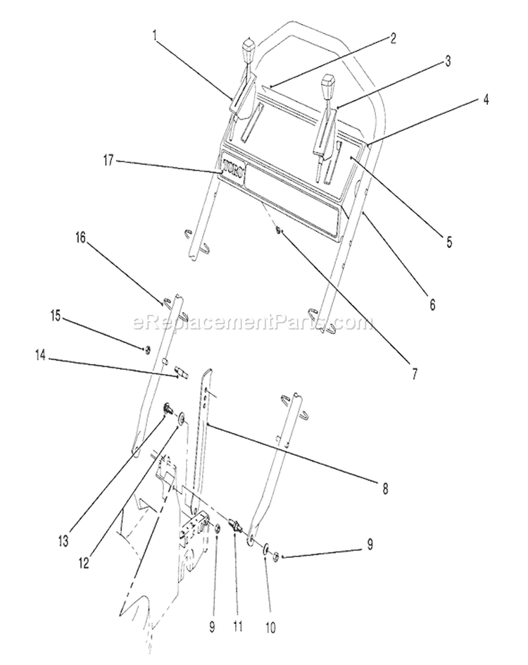 Handle Assembly Diagram and Parts List for 26620BF 1000001-1999999 - 1991 Toro Lawn Mower