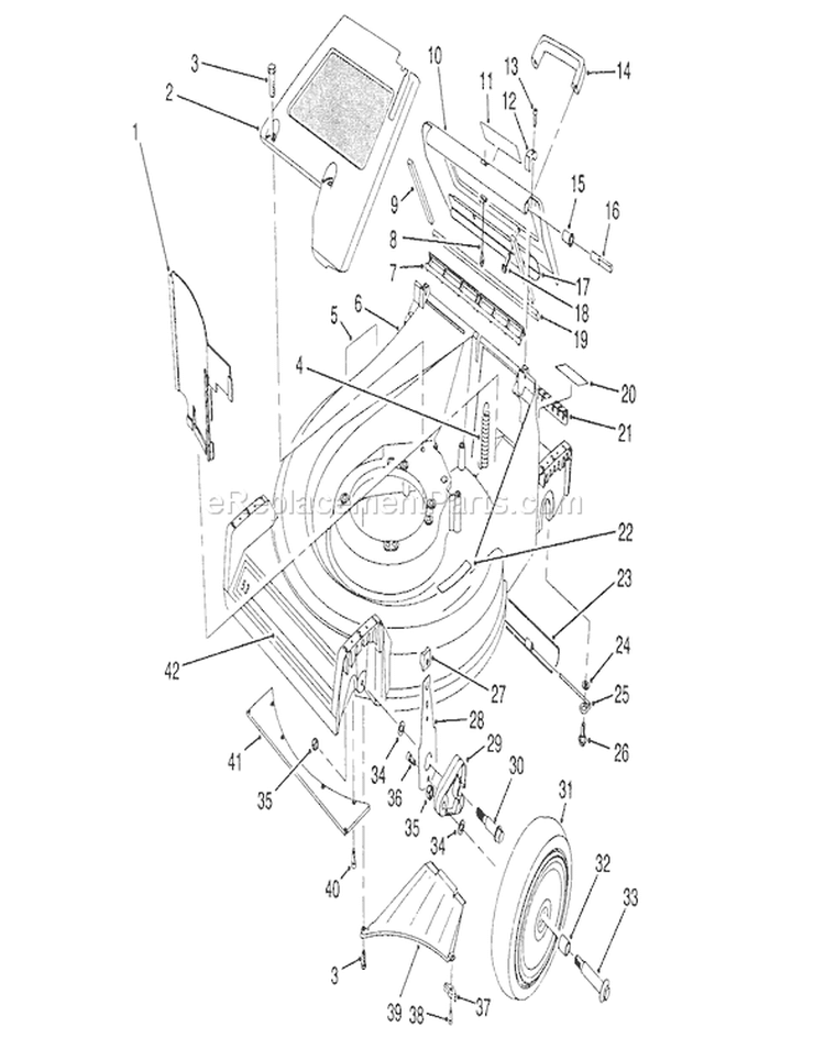 Housing Assembly Diagram and Parts List for 26620BG 0009001-0999999 - 1990 Toro Lawn Mower