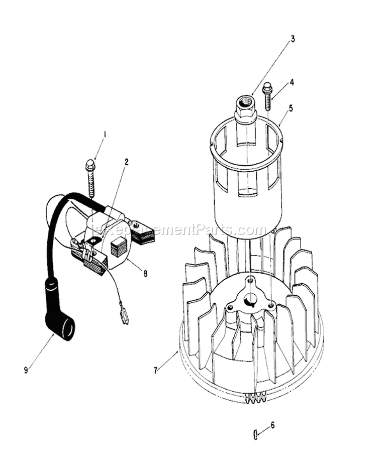 Magneto & Flywheel Assembly Diagram and Parts List for 26620BG 0009001-0999999 - 1990 Toro Lawn Mower