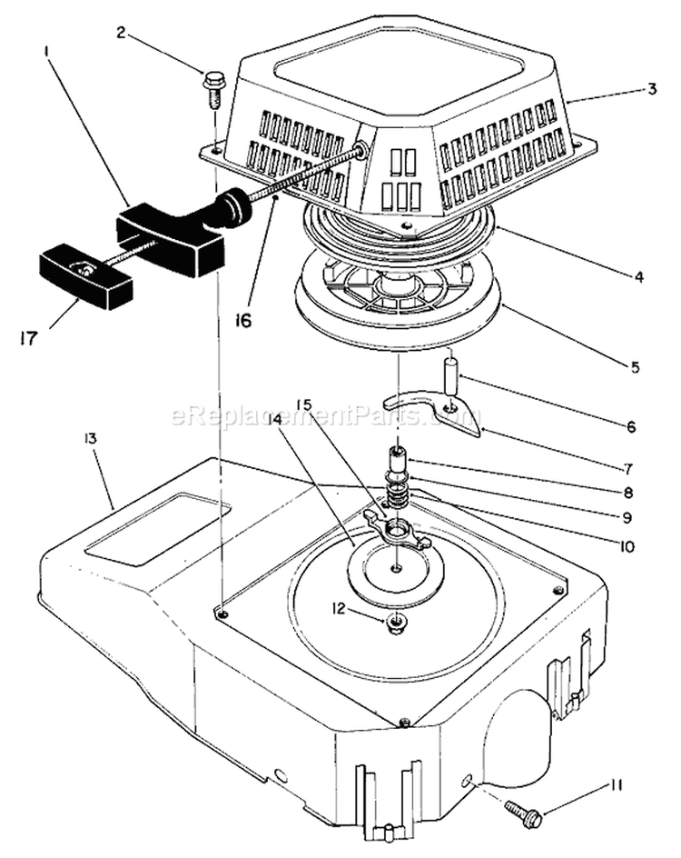Recoil Assembly Diagram and Parts List for 26620B 2000001-2999999 - 1992 Toro Lawn Mower
