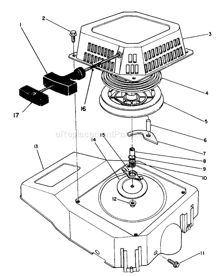 Recoil Assembly Diagram and Parts List for 26620C 9000001-9999999 - 1989 Toro Lawn Mower