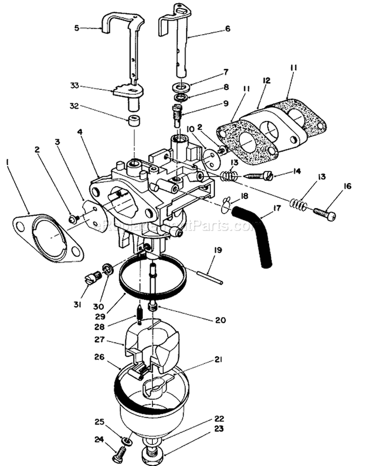 Carburetor Assembly Diagram and Parts List for 26620C 9000001-9999999 - 1989 Toro Lawn Mower