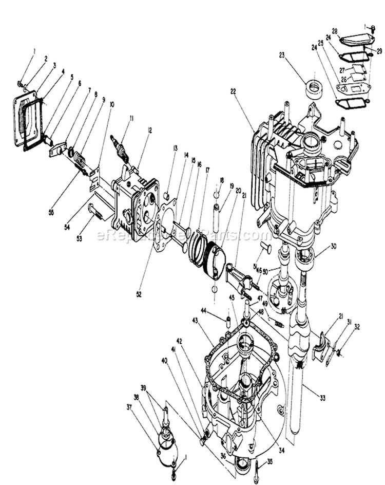 Crankcase Assembly Diagram and Parts List for 26620C 9000001-9999999 - 1989 Toro Lawn Mower