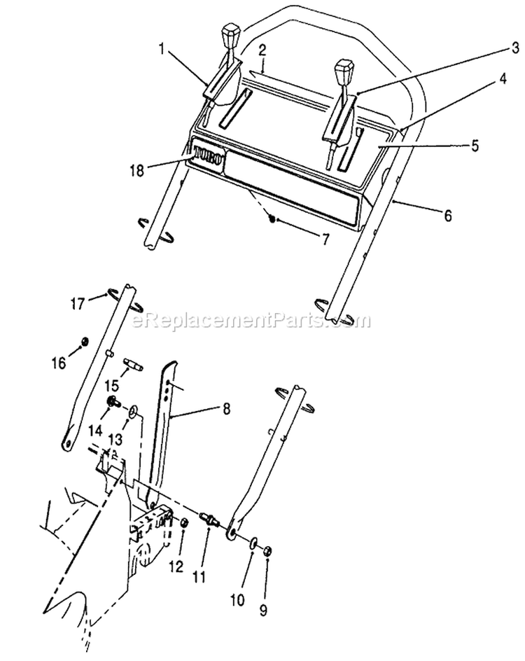 Handle Assembly Diagram and Parts List for 26620C 9000001-9999999 - 1989 Toro Lawn Mower