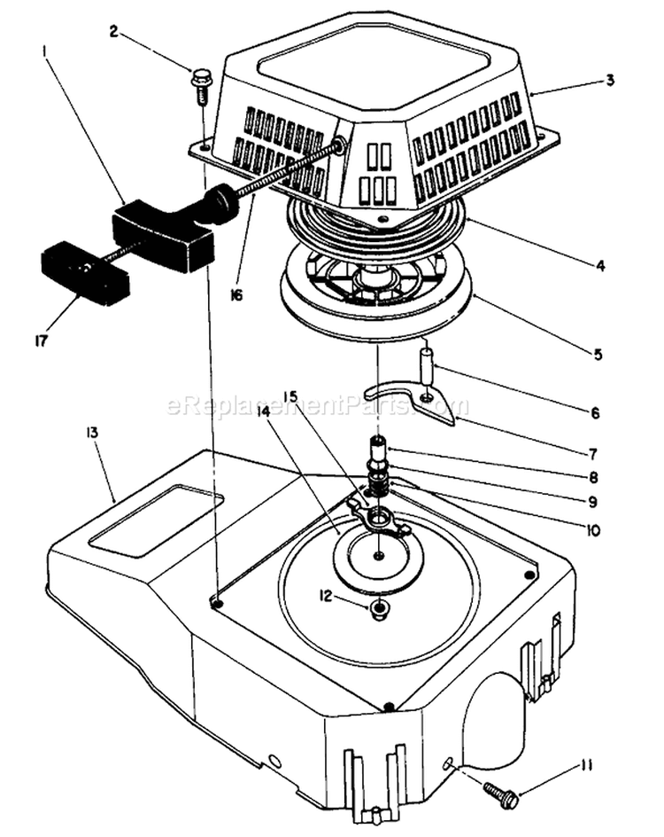 Recoil Assembly Diagram and Parts List for 26621B 1000001-1999999 - 1991 Toro Lawn Mower