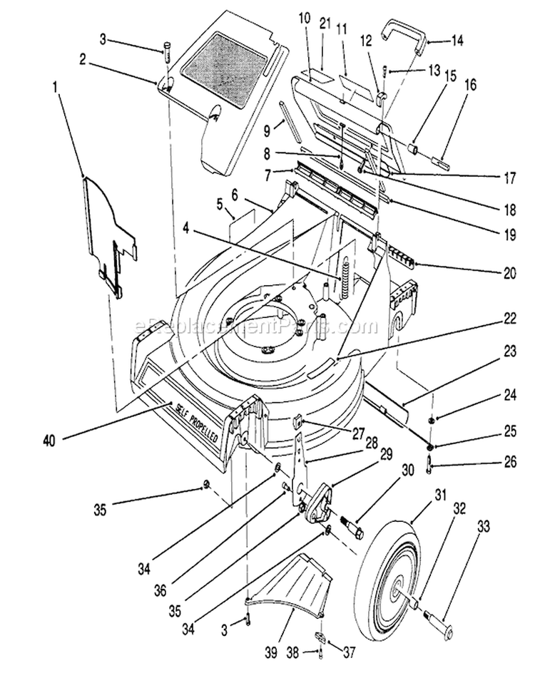 Housing Assembly Diagram and Parts List for 26621B 2000001-2999999 - 1992 Toro Lawn Mower