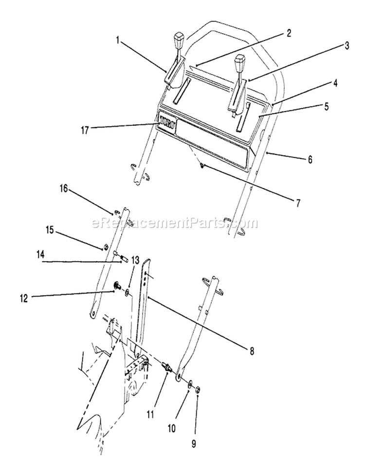 Handle Assembly Diagram and Parts List for 26621B 2000001-2999999 - 1992 Toro Lawn Mower
