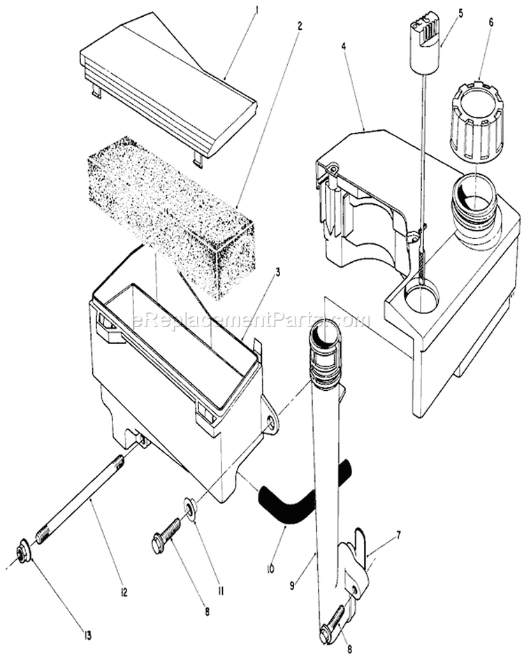 Air Cleaner and Fuel Tank Assembly Diagram and Parts List for 26621 0000001-0999999 - 1990 Toro Lawn Mower