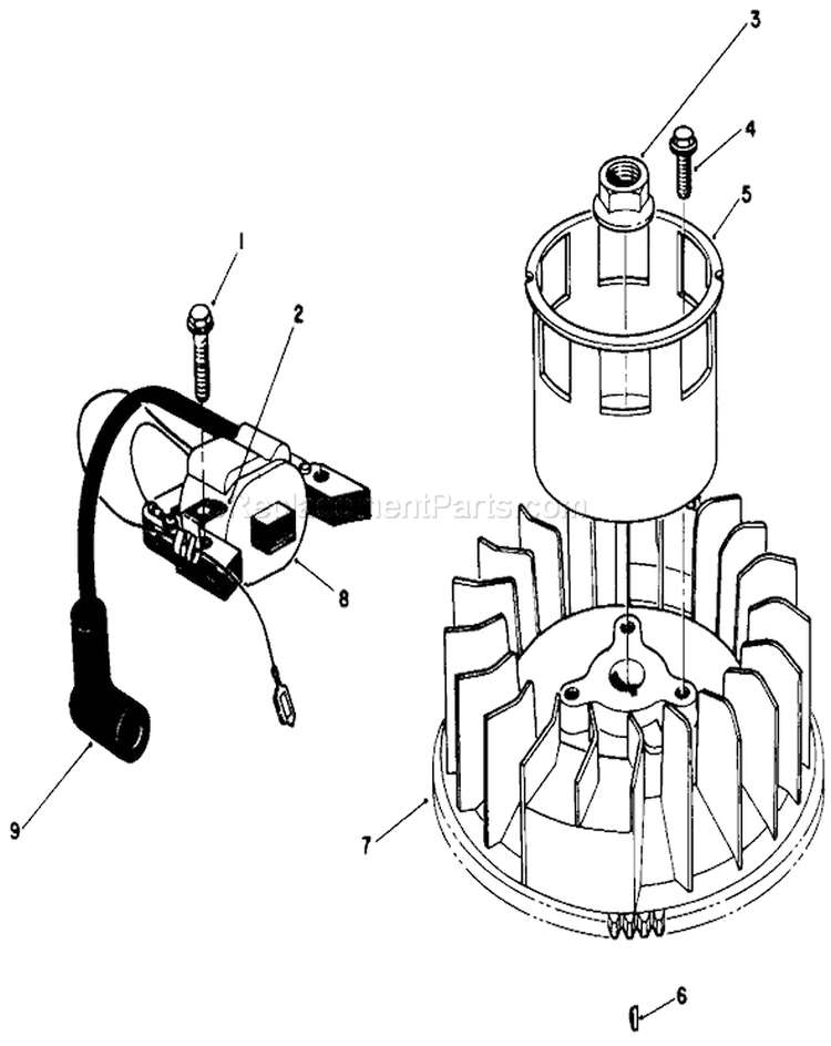 Magneto & Flywheel Assembly Diagram and Parts List for 26621 0000001-0999999 - 1990 Toro Lawn Mower