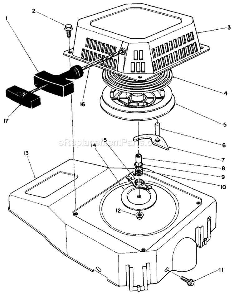 Recoil Assembly Diagram and Parts List for 26621 0000001-0999999 - 1990 Toro Lawn Mower